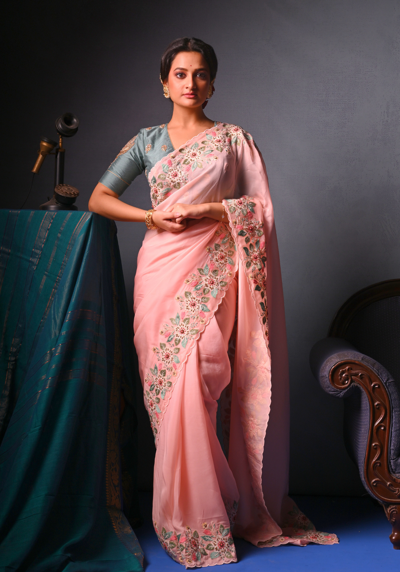 GREYISH GREEN CHANDRAKALA BLOUSE