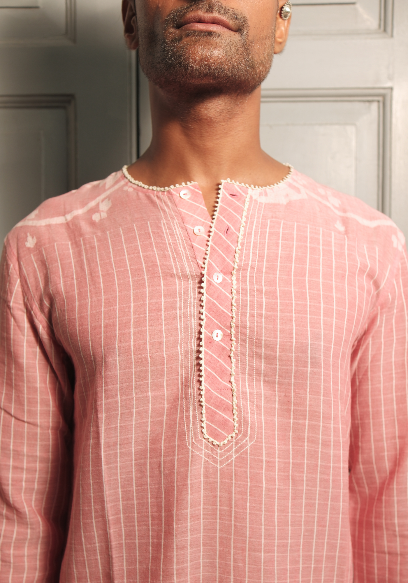PEACH PADMA KURI JAMDANI KURTA