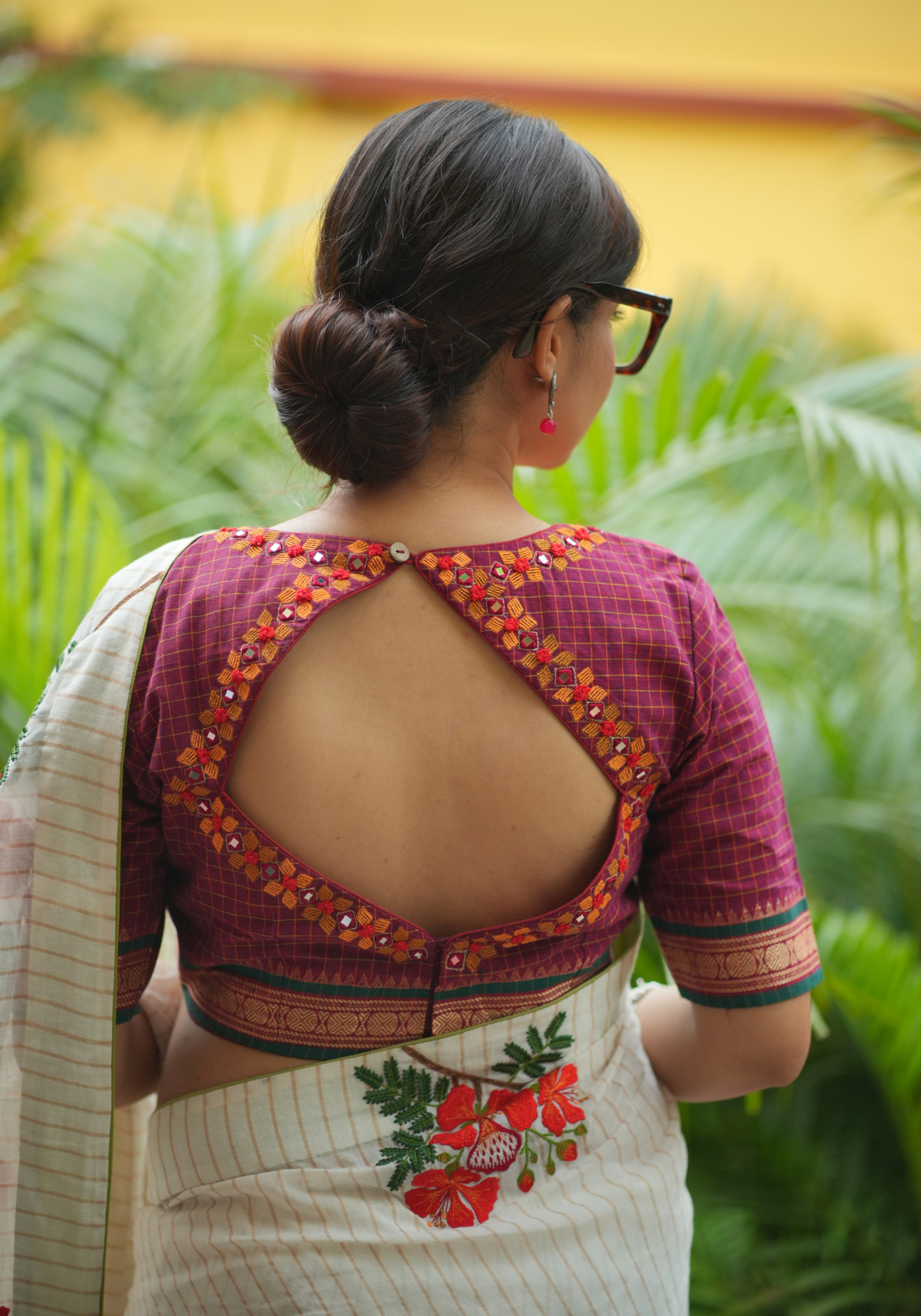 MAROON CHETTINAD CHECKS MIRROR BLOUSE