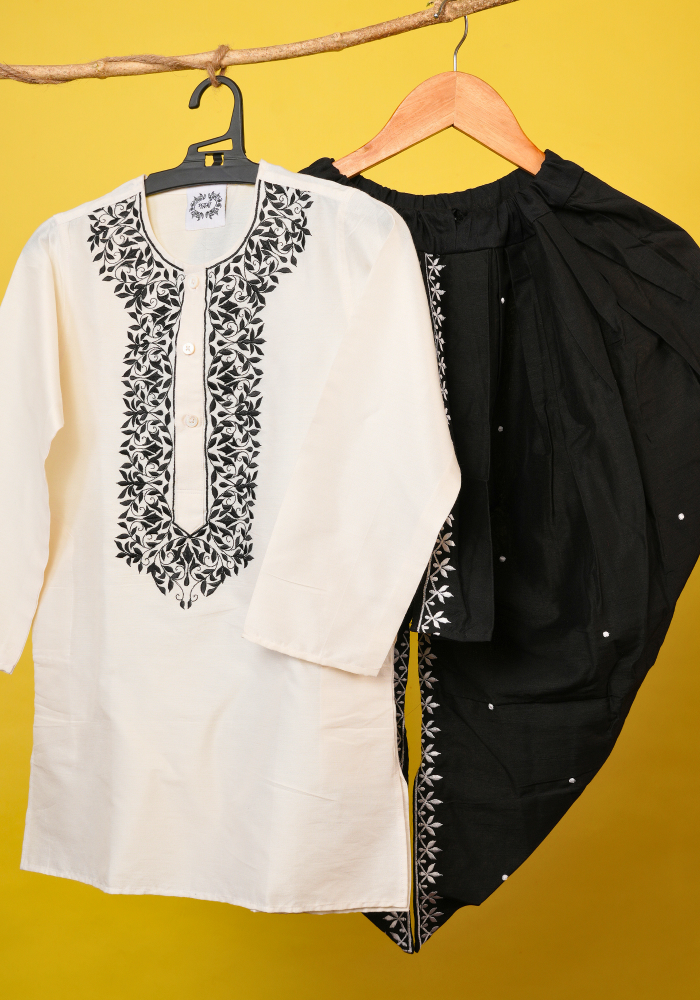 NEET BOR BLACK& WHITE KURTA DHUTI SET