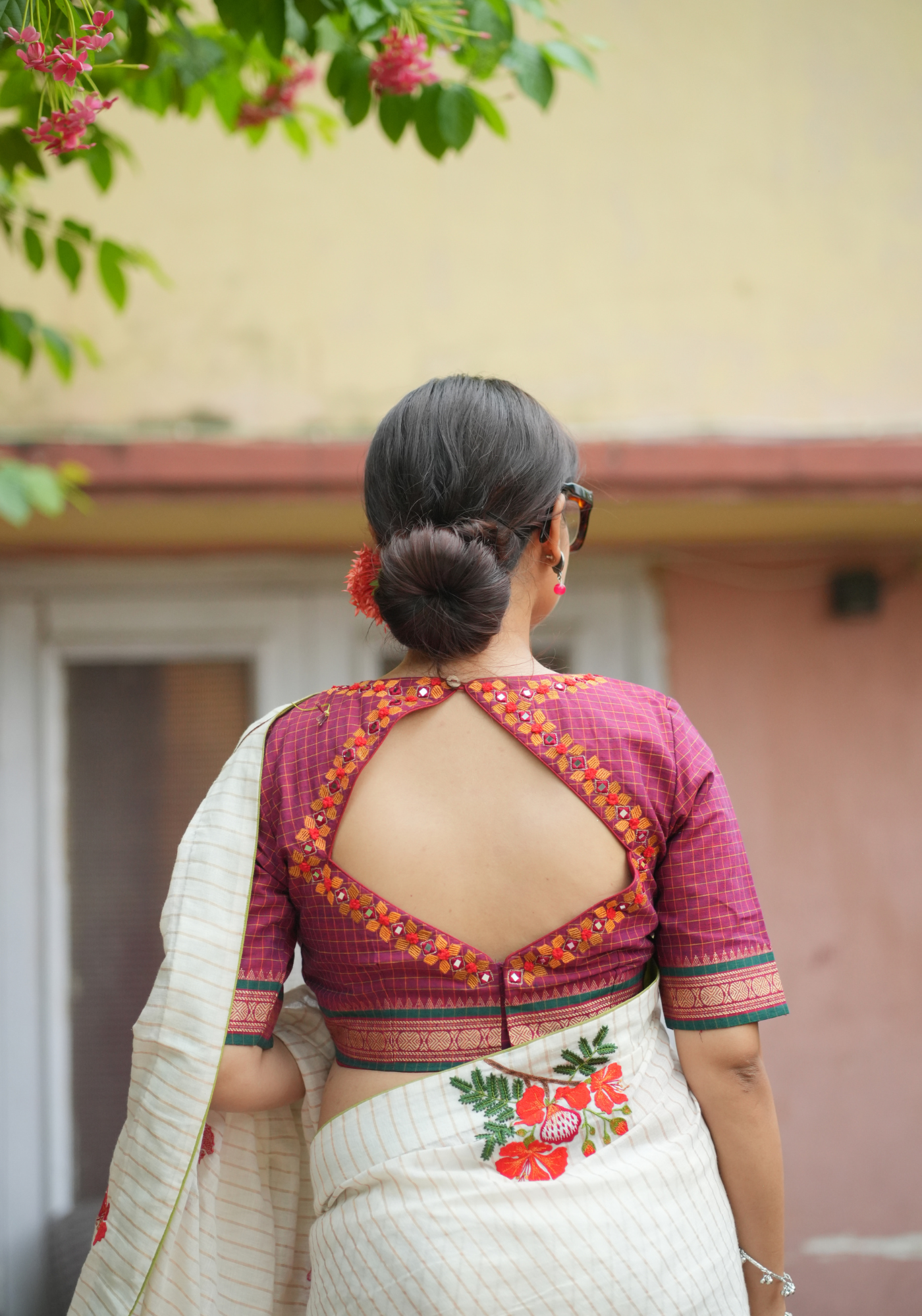 MAROON CHETTINAD CHECKS MIRROR BLOUSE
