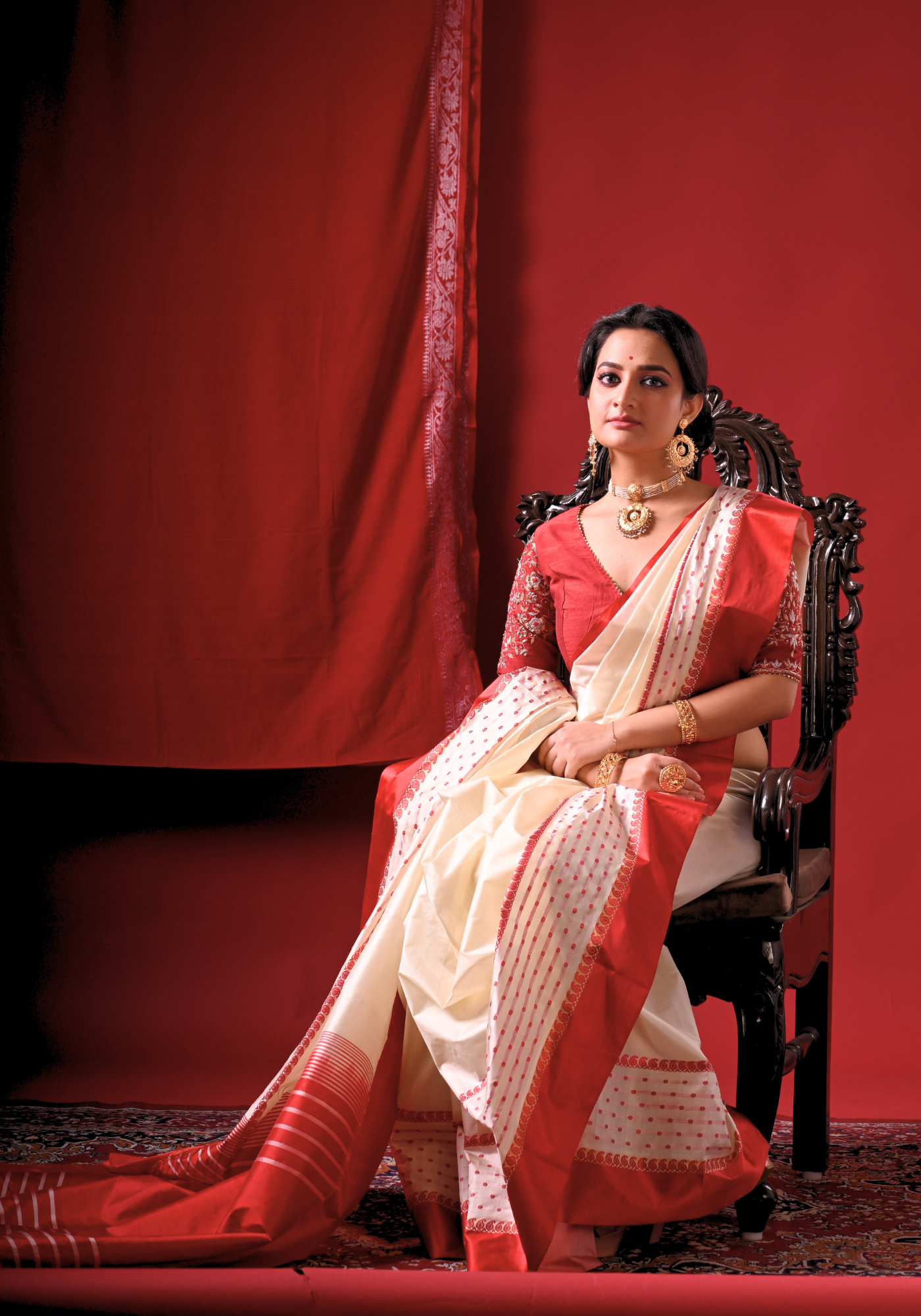 ROKTO SHUBHRA GOROD SILK SAREE