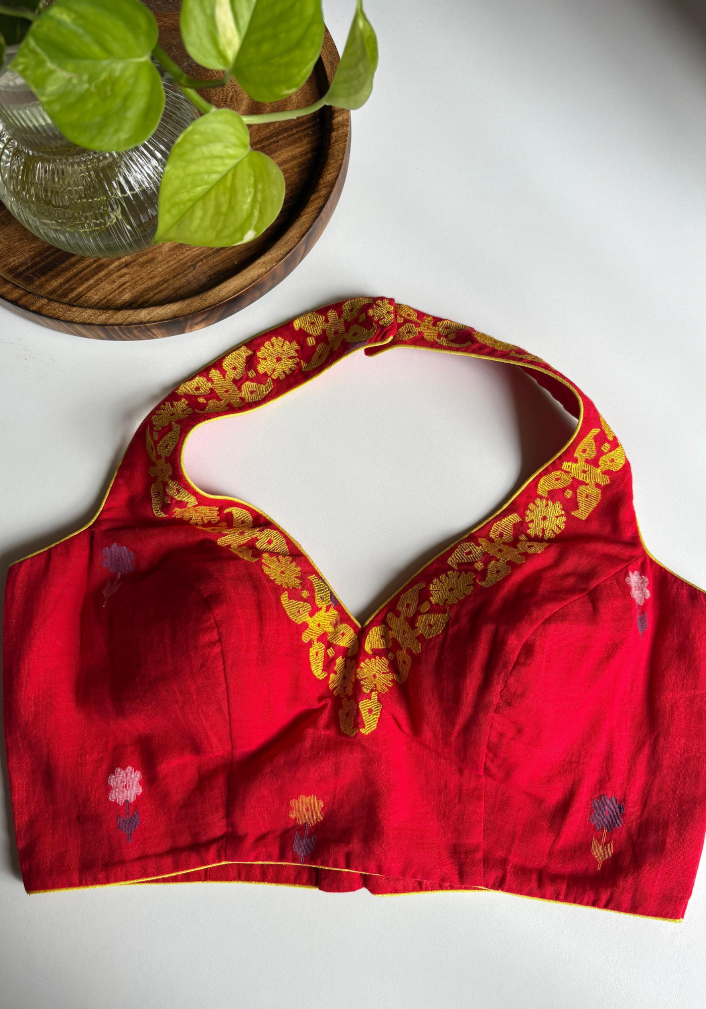 RED RITWIKA JAMDANI HALTER BLOUSE