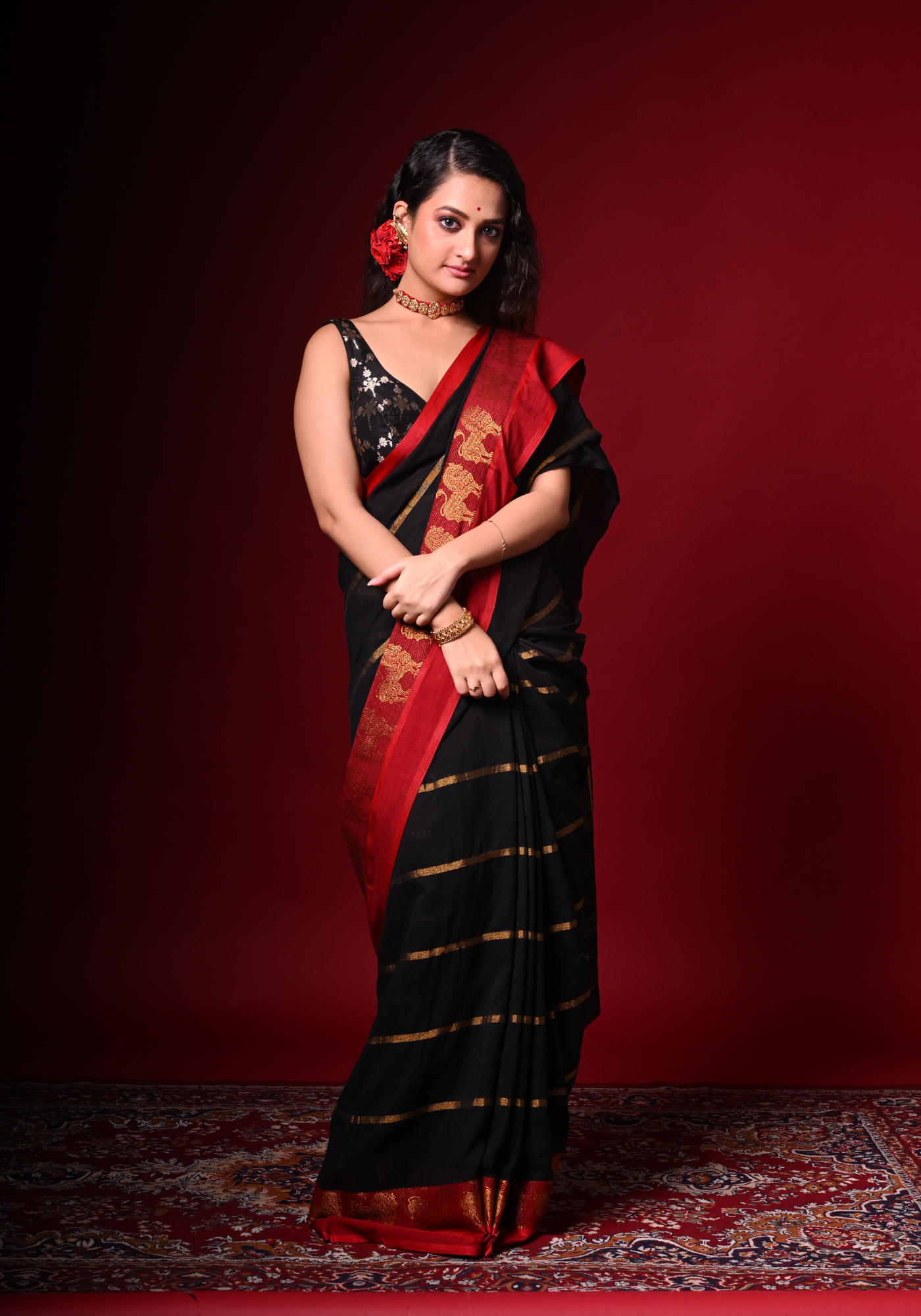 LION PAAR BLACK TANT SAREE