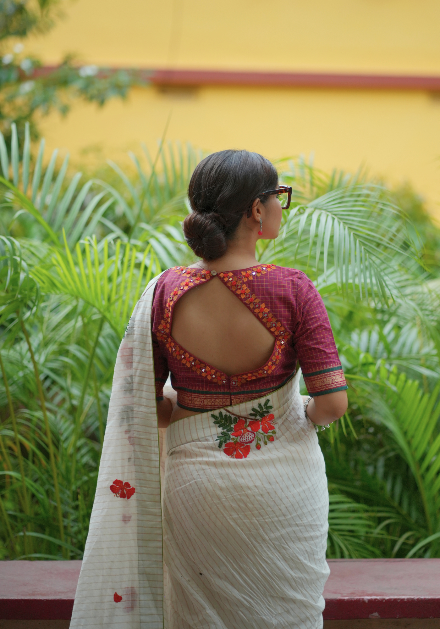 MAROON CHETTINAD CHECKS MIRROR BLOUSE