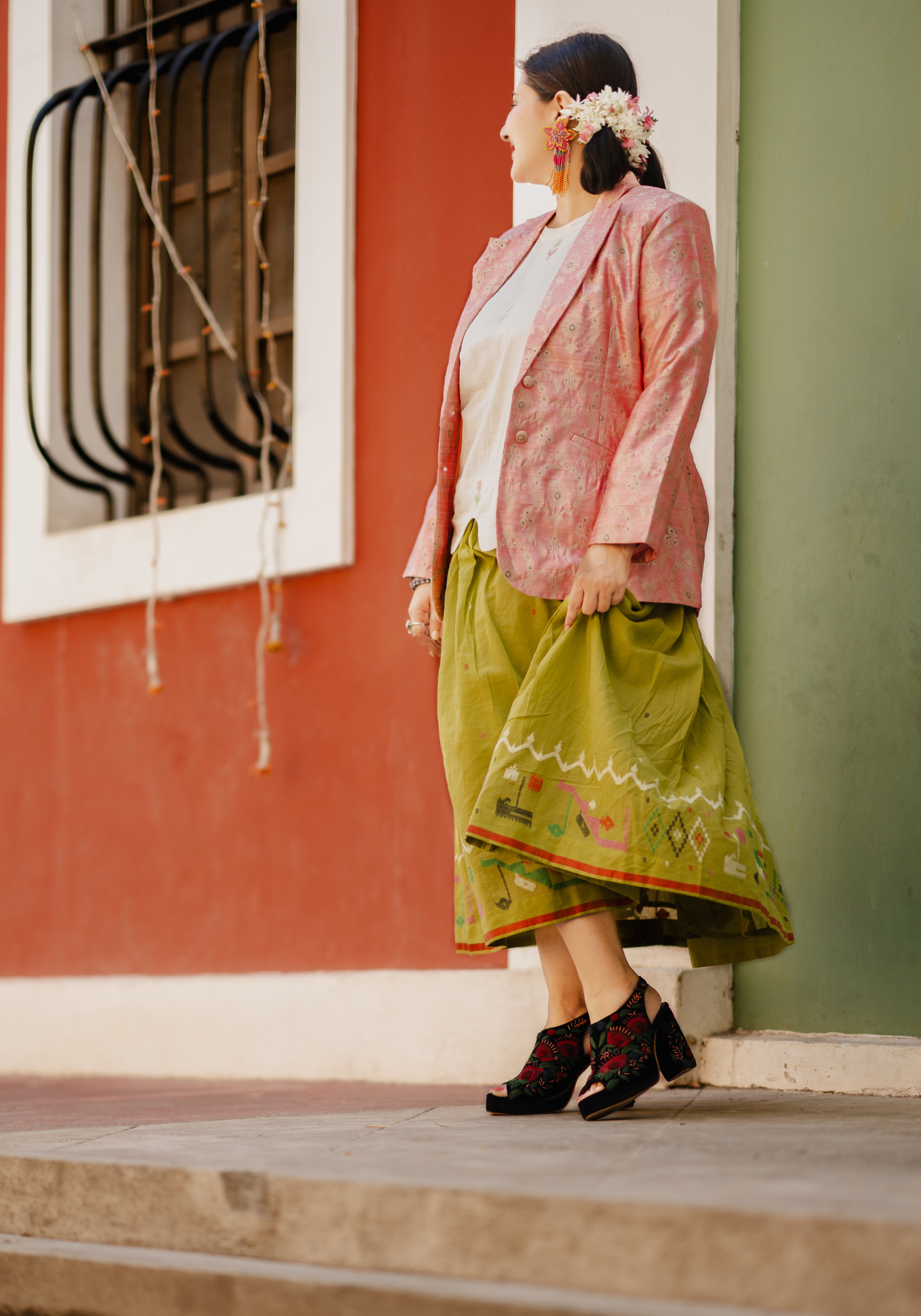 BANANA LEAF JAMDANI MIDI SKIRT