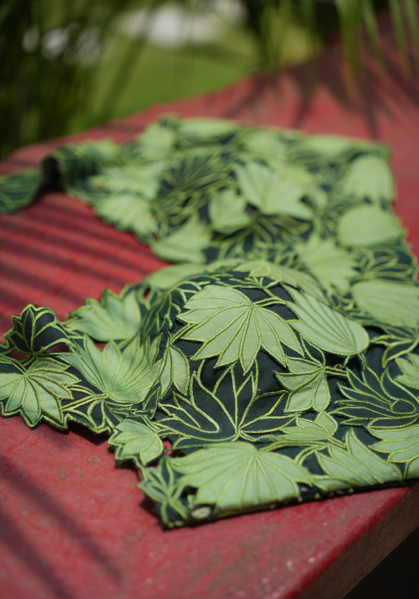GREEN PADMA BON CUTWORK HALTER BLOUSE
