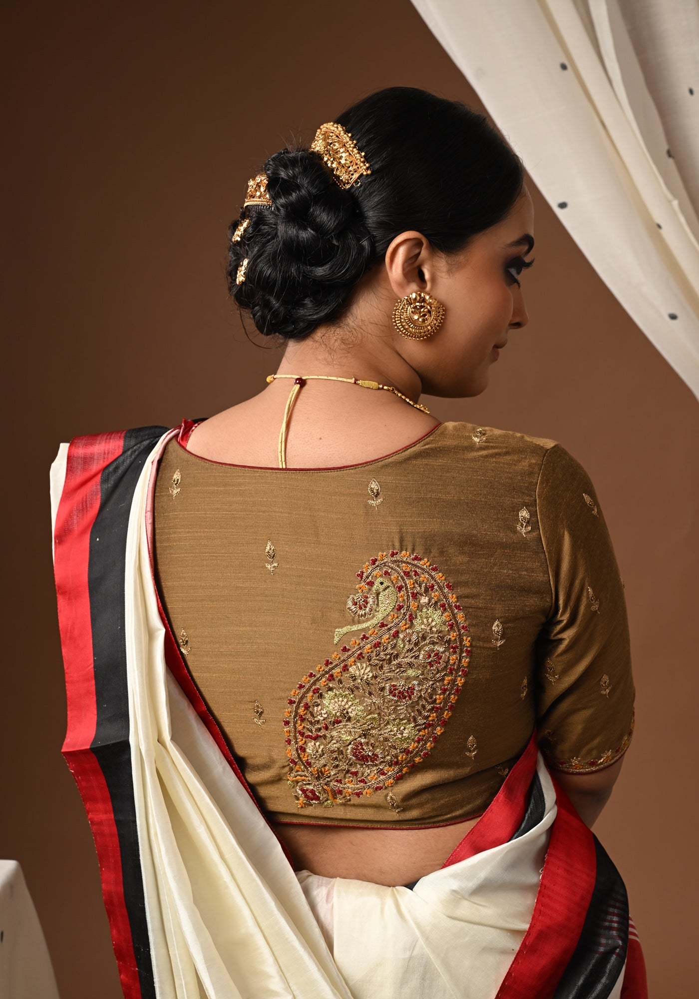 MATTE GOLD BIG BALUCHARI KOLKA BLOUSE