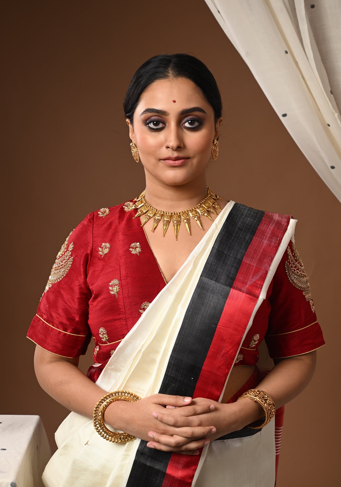 CHANDRAKALA DARK RED BLOUSE