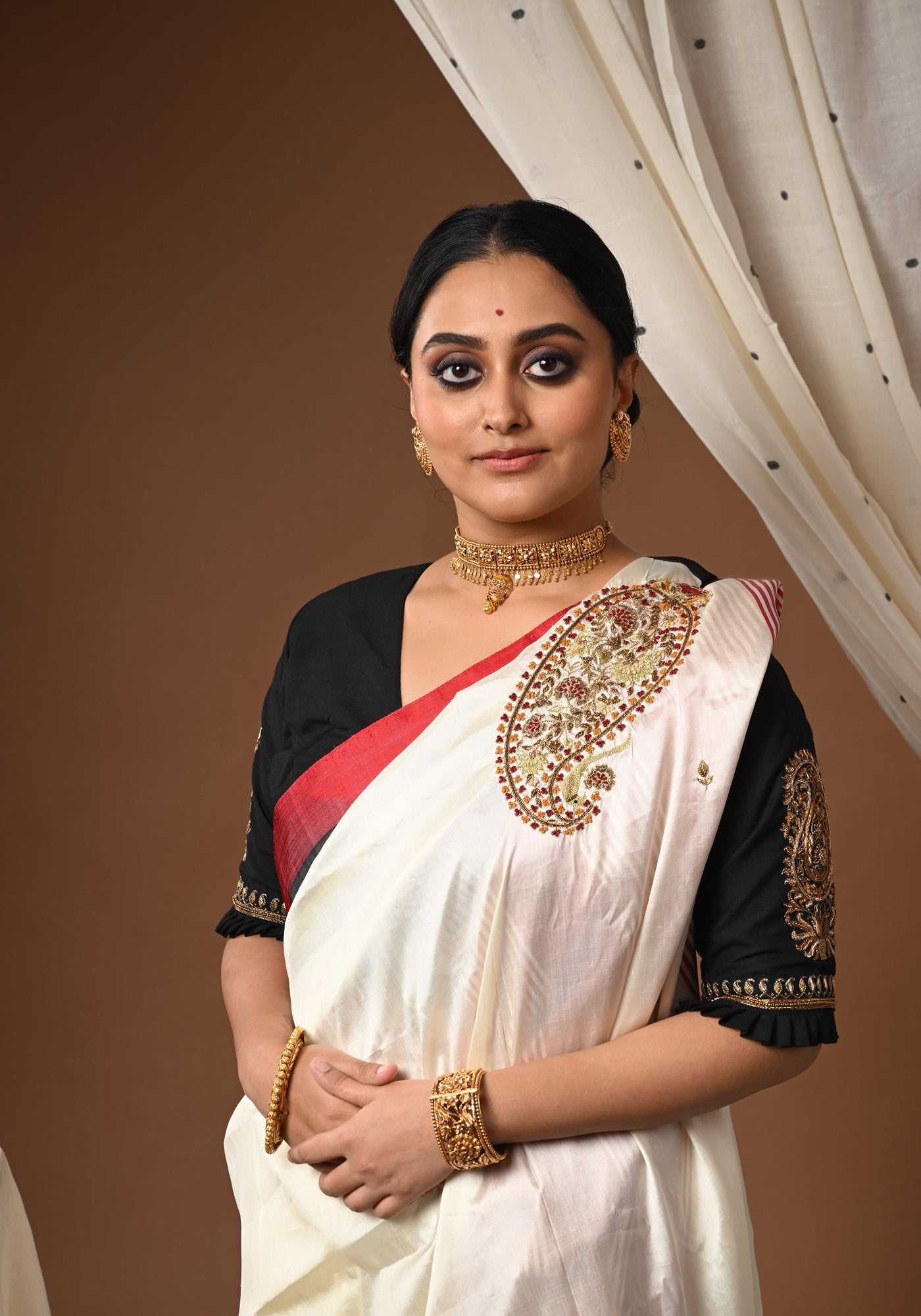 BLACK BALUCHARI DOUBLE KOLKA BLOUSE