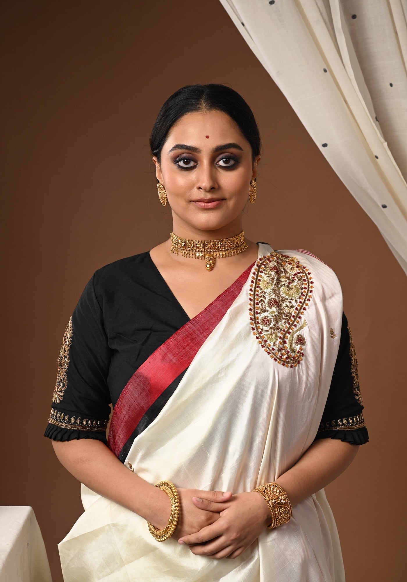 BLACK BALUCHARI DOUBLE KOLKA BLOUSE