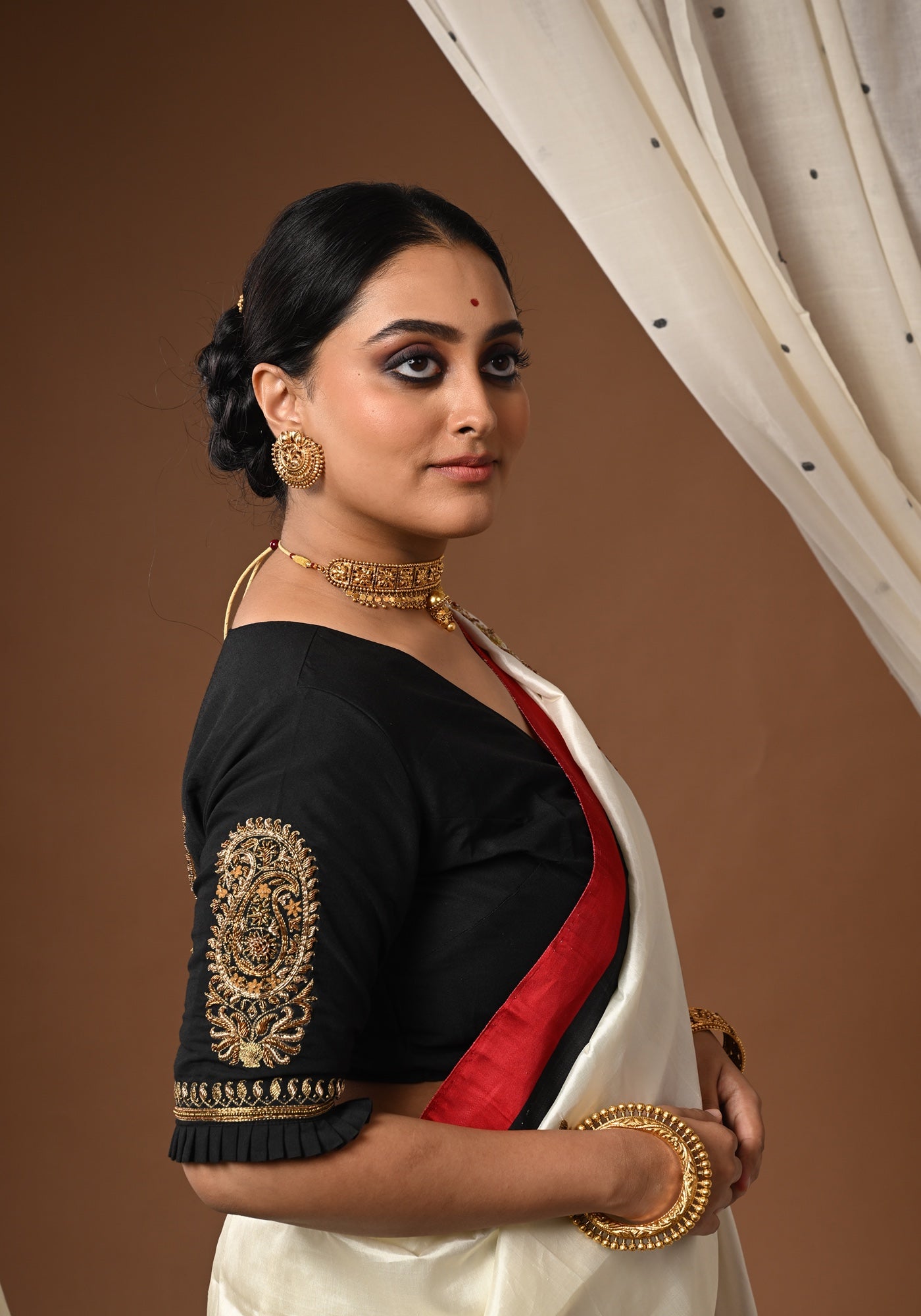 BLACK BALUCHARI DOUBLE KOLKA BLOUSE