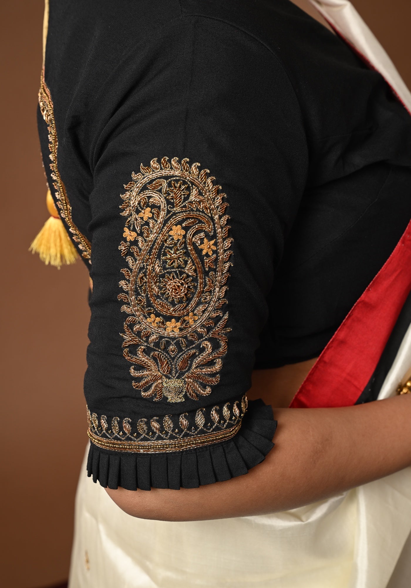 BLACK BALUCHARI DOUBLE KOLKA BLOUSE