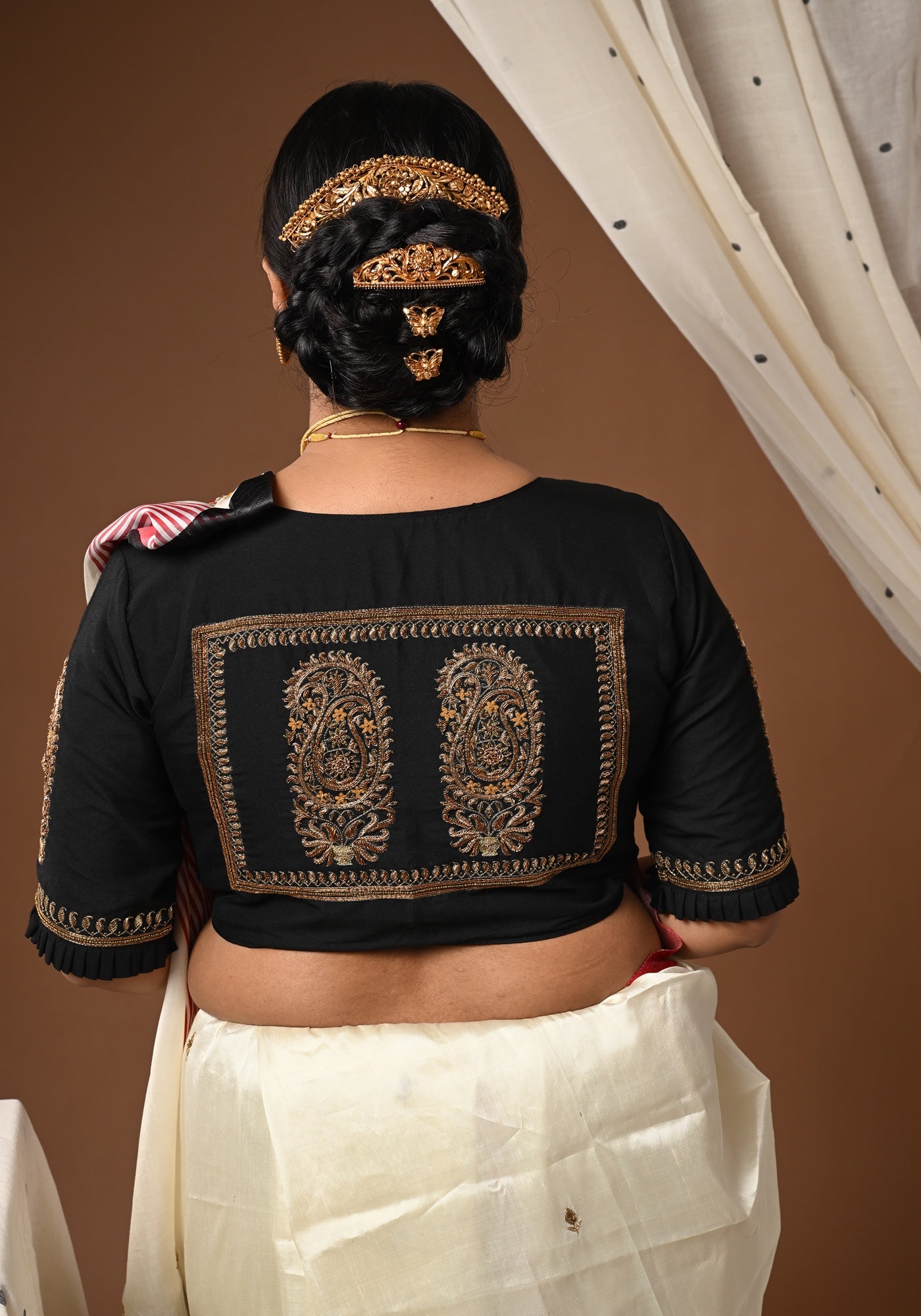 BLACK BALUCHARI DOUBLE KOLKA BLOUSE
