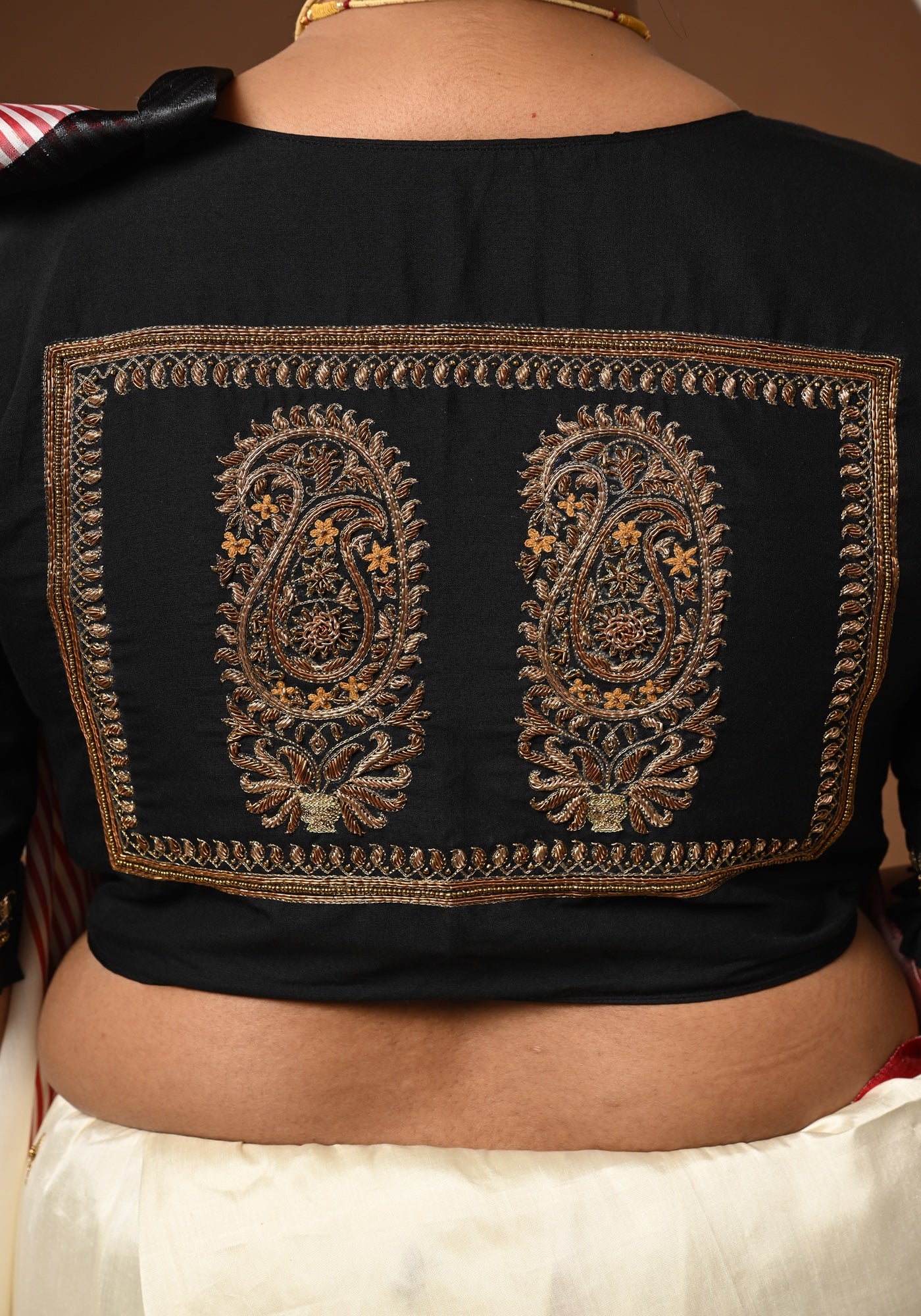 BLACK BALUCHARI DOUBLE KOLKA BLOUSE