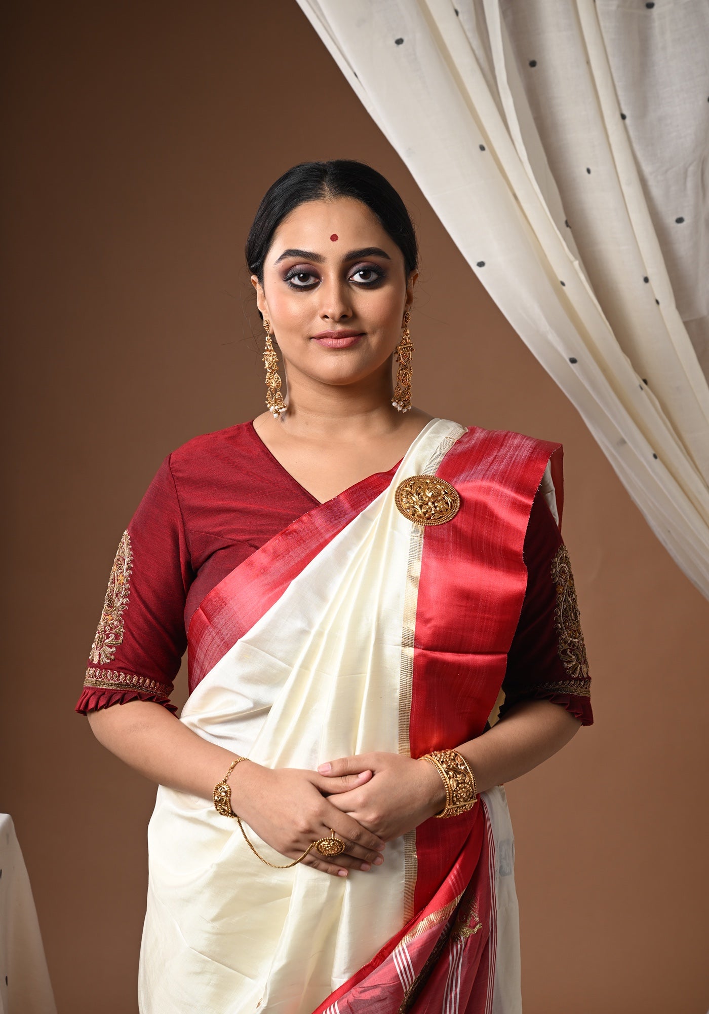 MAROON BALUCHARI DOUBLE KOLKA BLOUSE