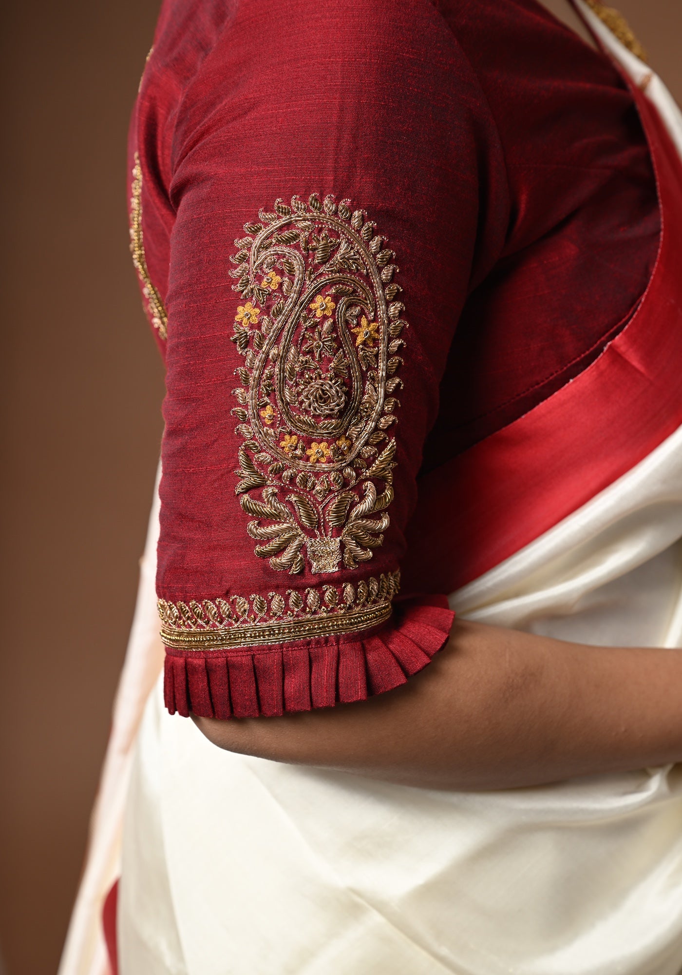 MAROON BALUCHARI DOUBLE KOLKA BLOUSE