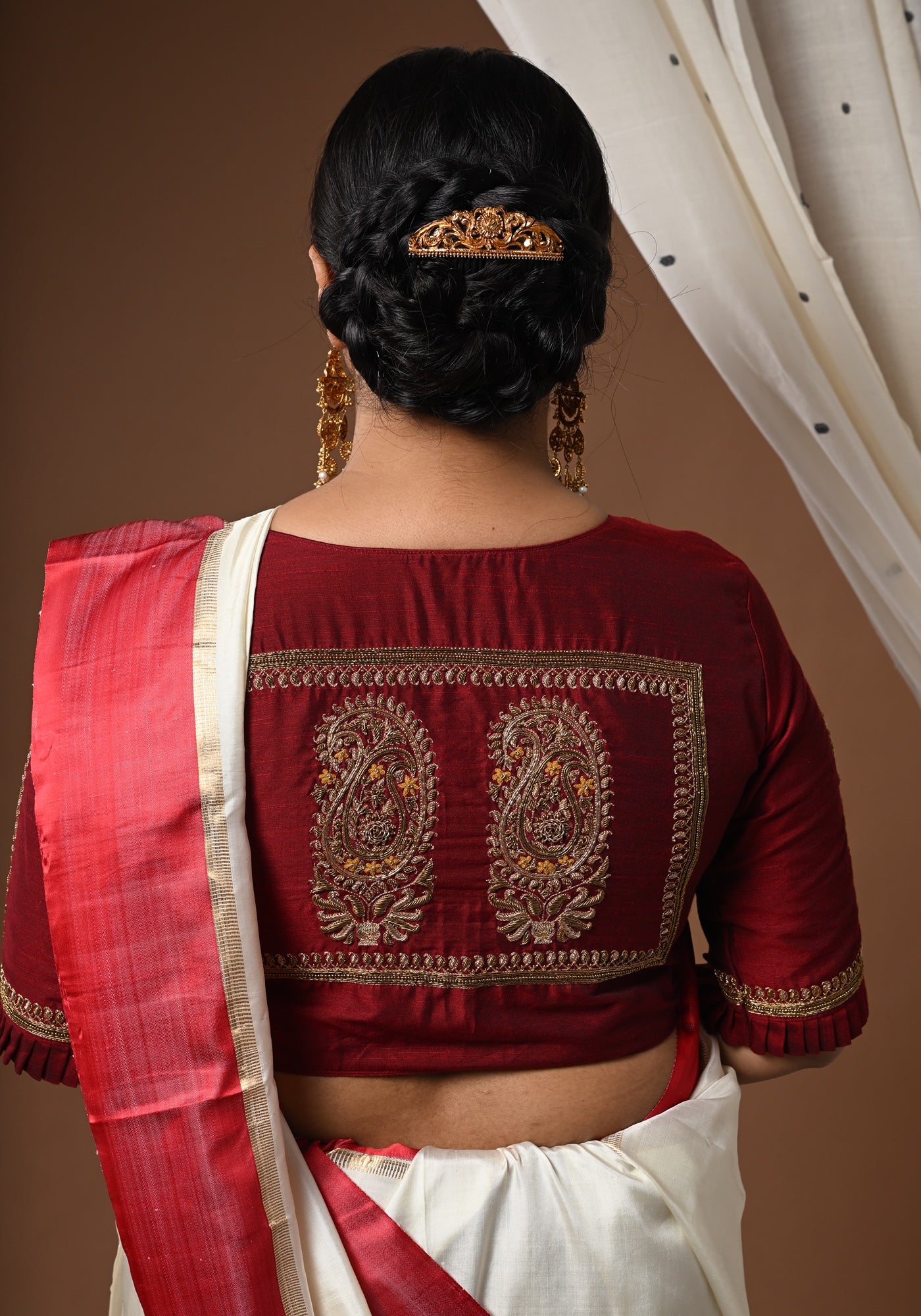 MAROON BALUCHARI DOUBLE KOLKA BLOUSE