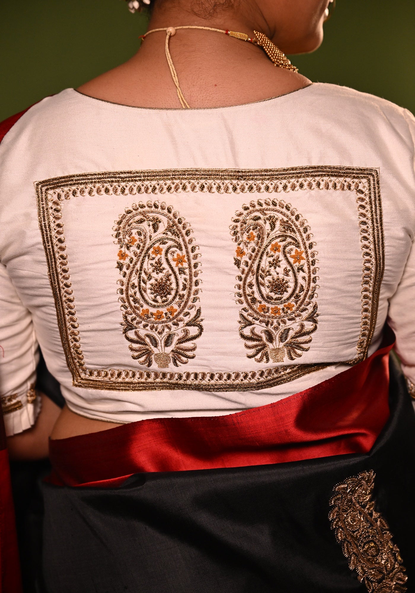 WHITE BALUCHARI DOUBLE KOLKA BLOUSE