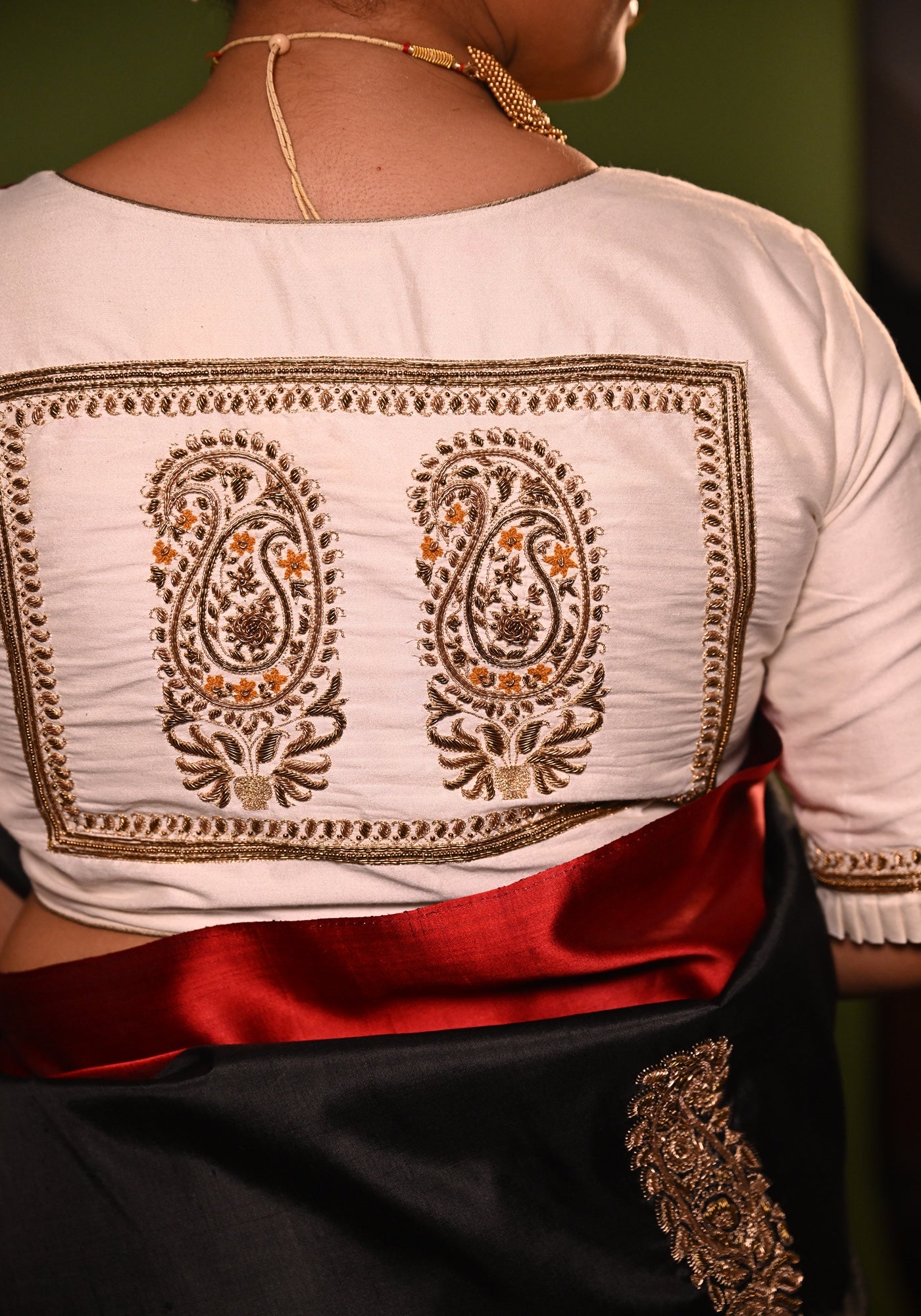 WHITE BALUCHARI DOUBLE KOLKA BLOUSE