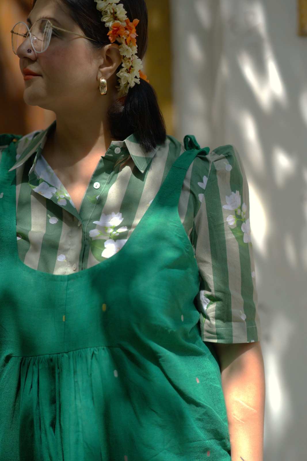 MALLI POO GREEN STRIPED SHIRT