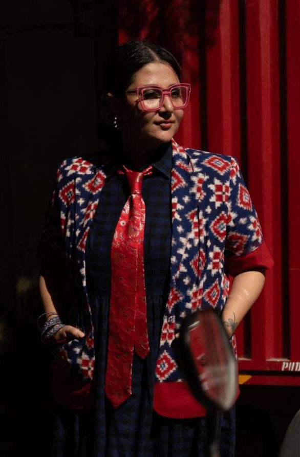 BLUE RED IKKAT SHORT JACKET