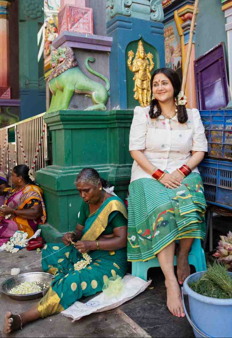 PONDICHERRY GREEN PLEATED SKIRT