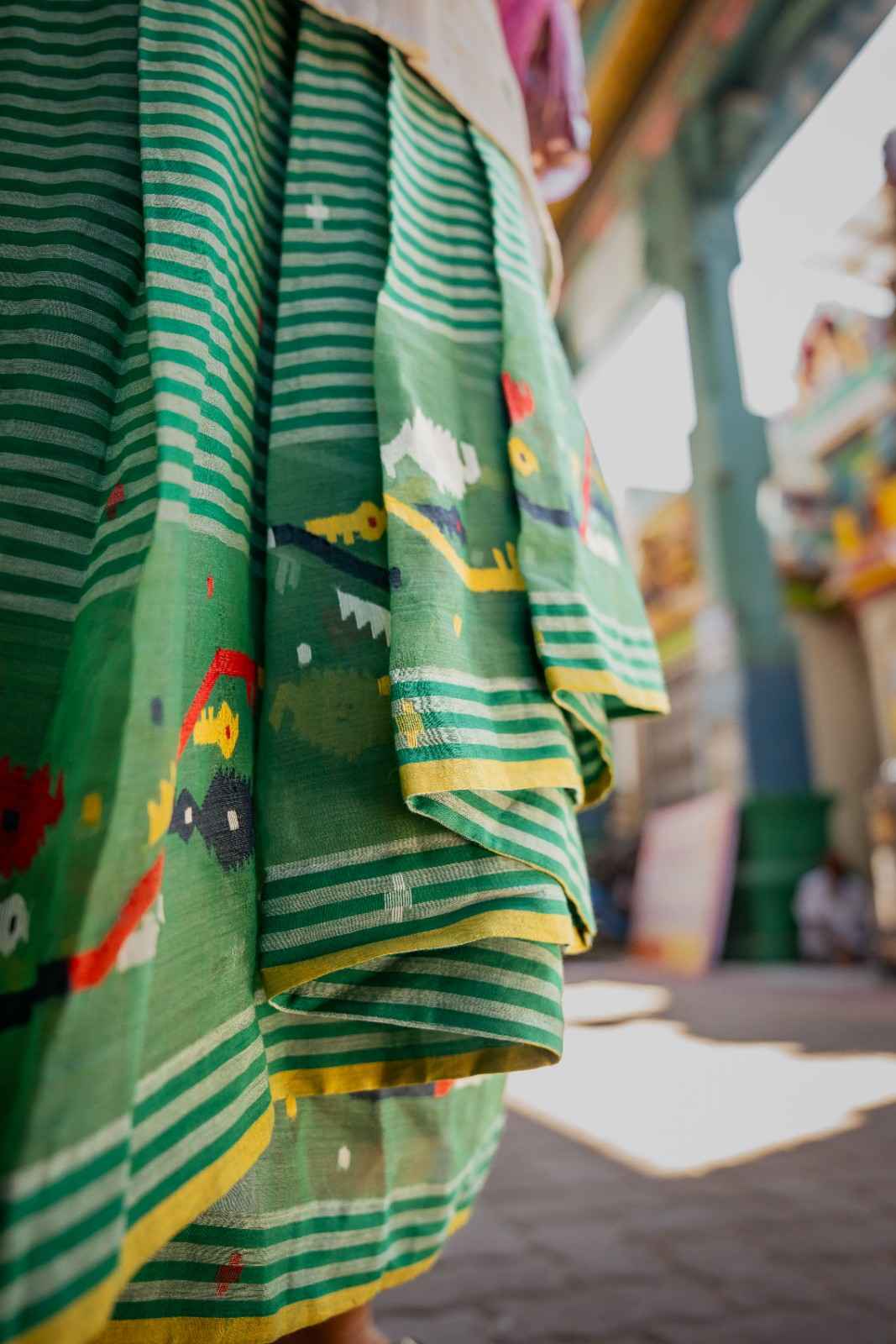 PONDICHERRY GREEN PLEATED SKIRT