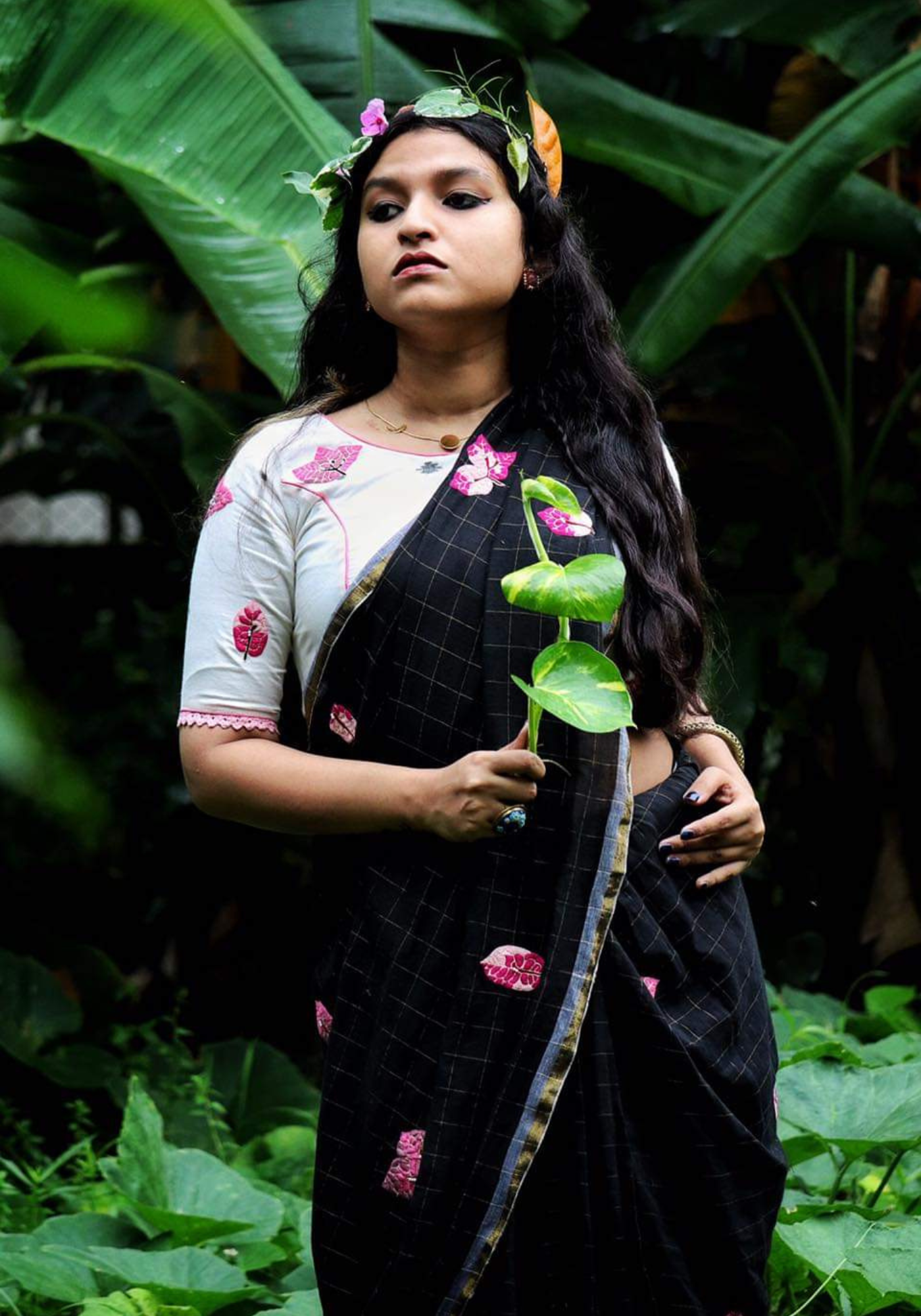 BLACK CHECK BOUGAINVILLEA (SAREE)