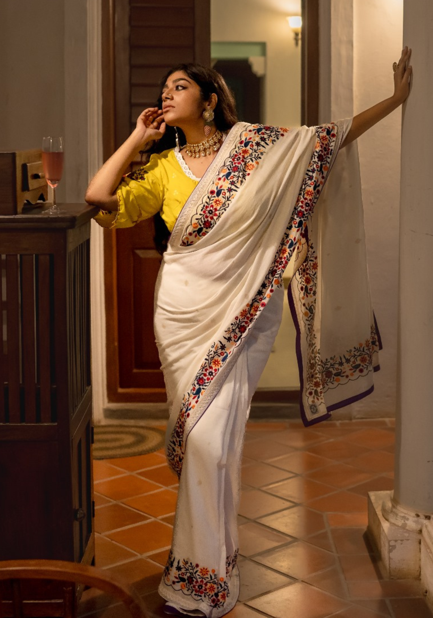 WHITE VALLEY OF FLOWERS RUMAL SAREE