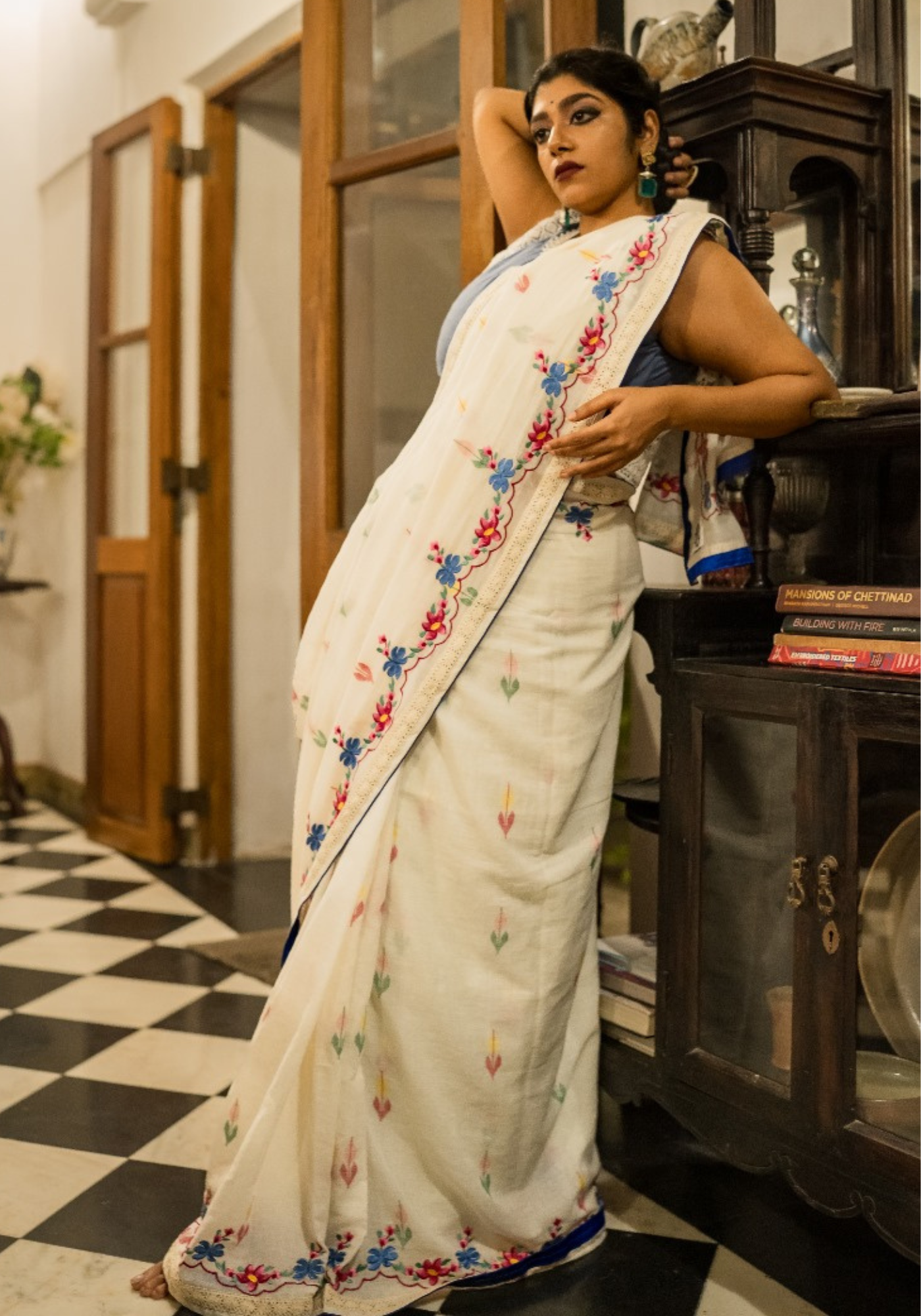 WHITE CAMELLIA RUMAL SAREE