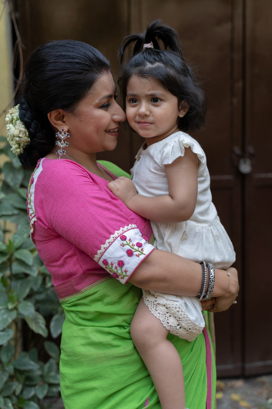 Green Hibiscus Saree