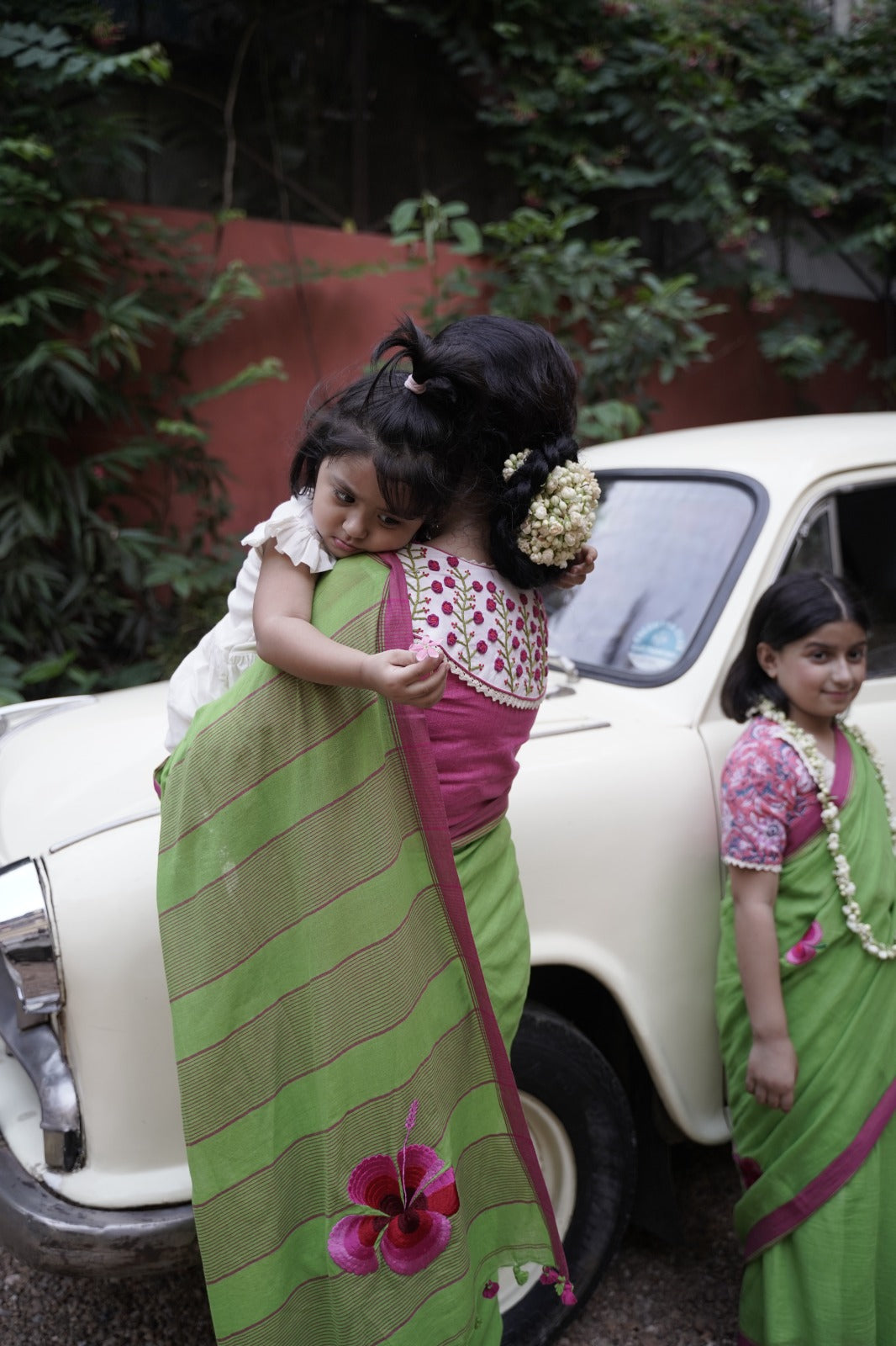 Green Hibiscus Saree