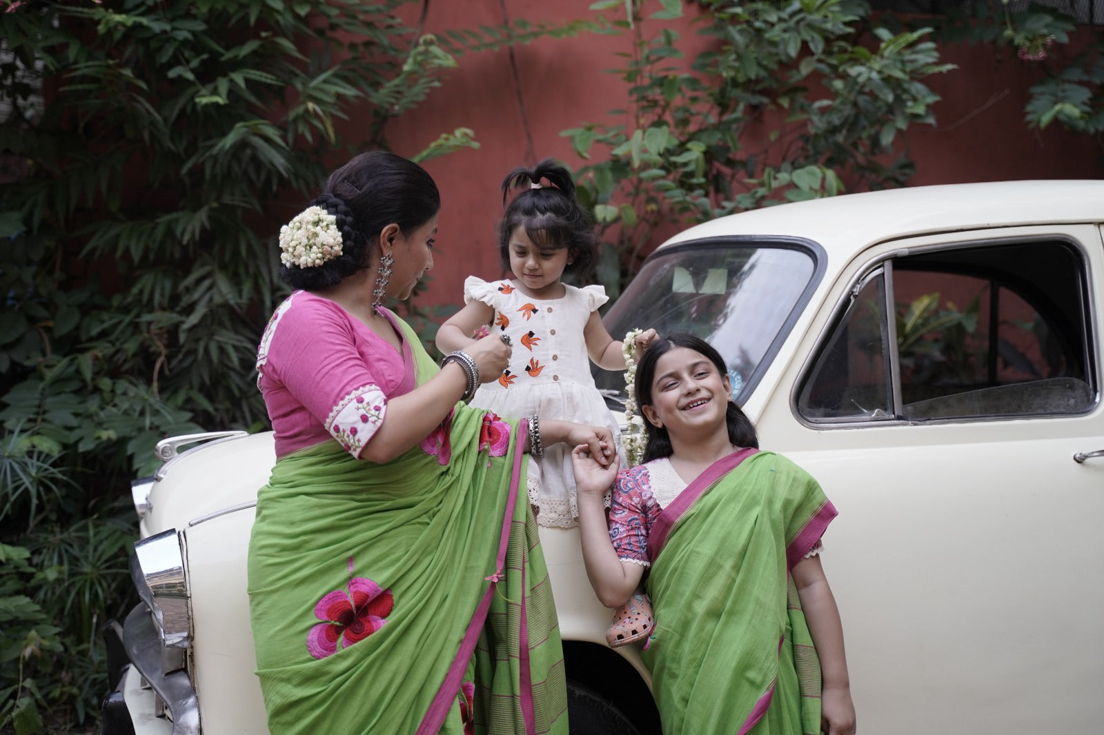 Green Hibiscus Saree