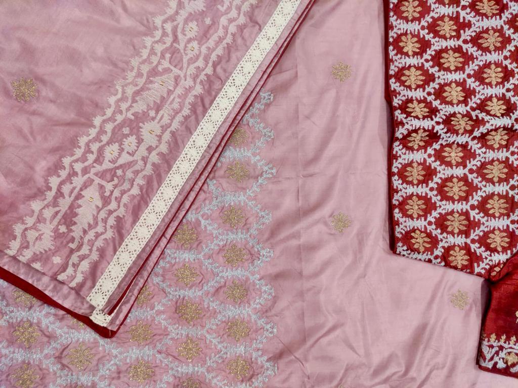 BLUSH PINK JAMDANI KAAJ (SAREE)