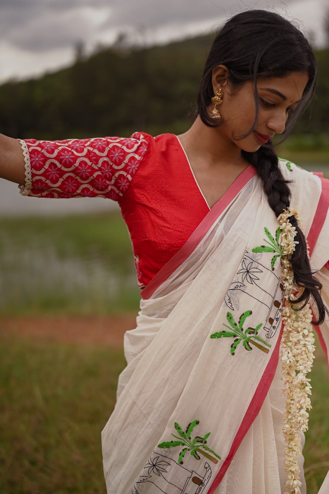 RED TILE PATTERN BLOUSE