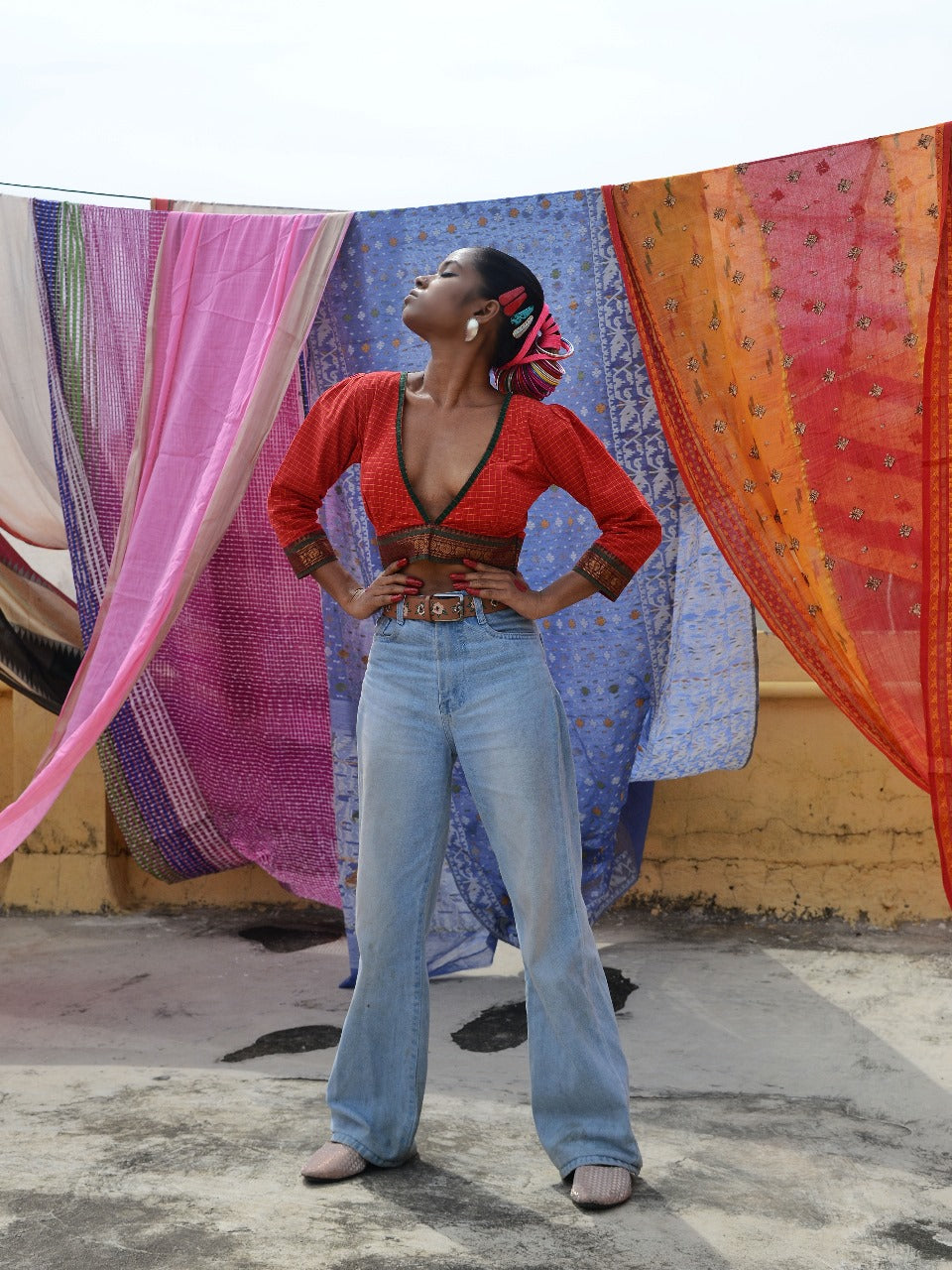 RED SOUTH COTTON BLOUSE
