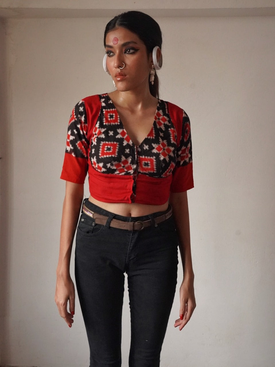 BLACK RED TELIA RUMAL BLOUSE