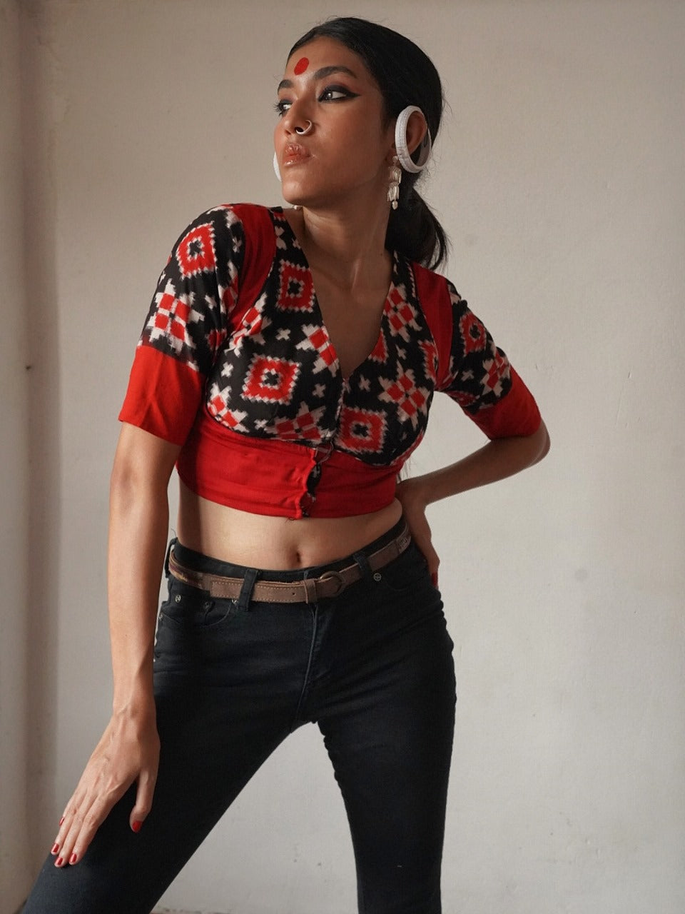 BLACK RED TELIA RUMAL BLOUSE