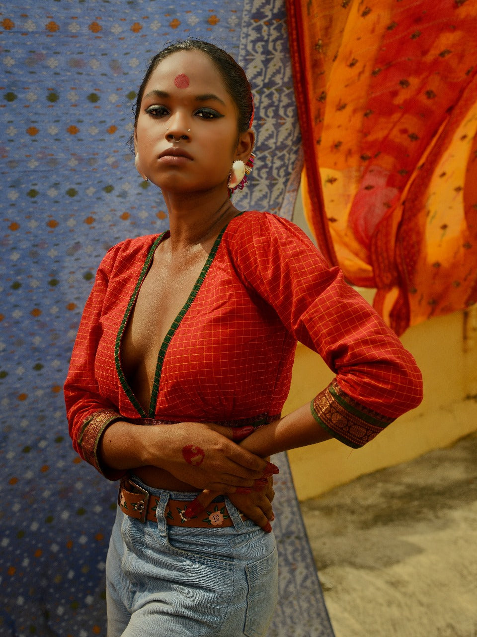 RED SOUTH COTTON BLOUSE