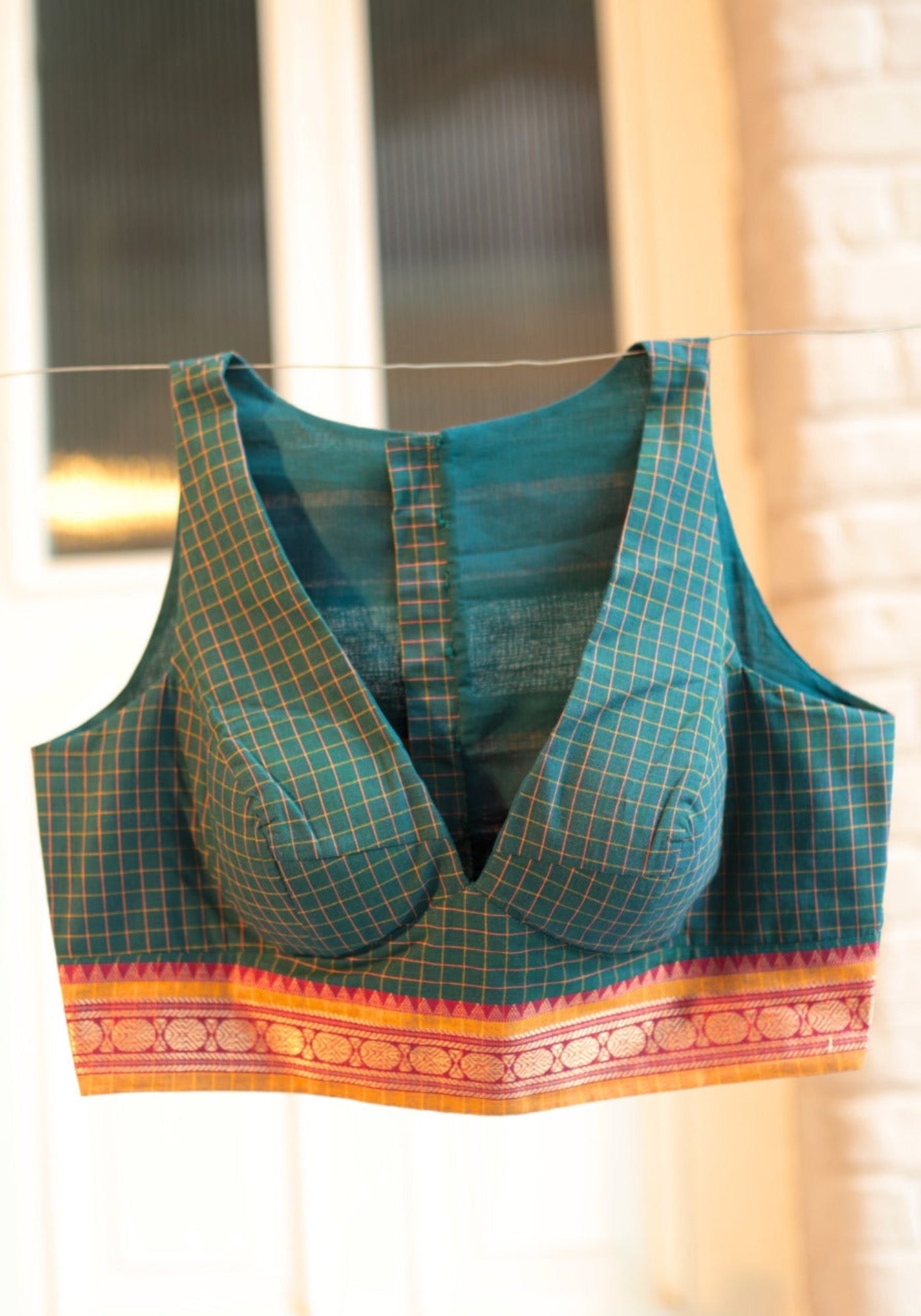 SLEEVELESS GREEN CHETTINAD CHECKS BLOUSE