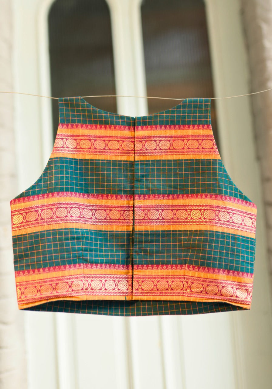 SLEEVELESS GREEN CHETTINAD CHECKS BLOUSE