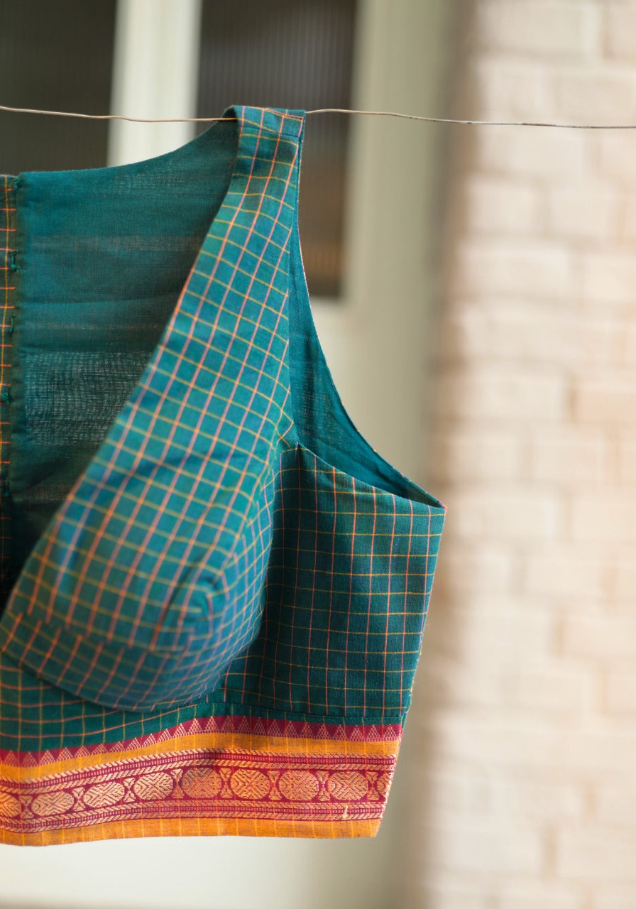 SLEEVELESS GREEN CHETTINAD CHECKS BLOUSE