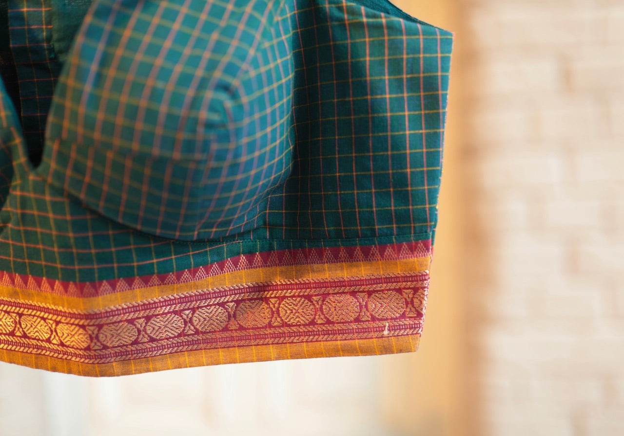 SLEEVELESS GREEN CHETTINAD CHECKS BLOUSE