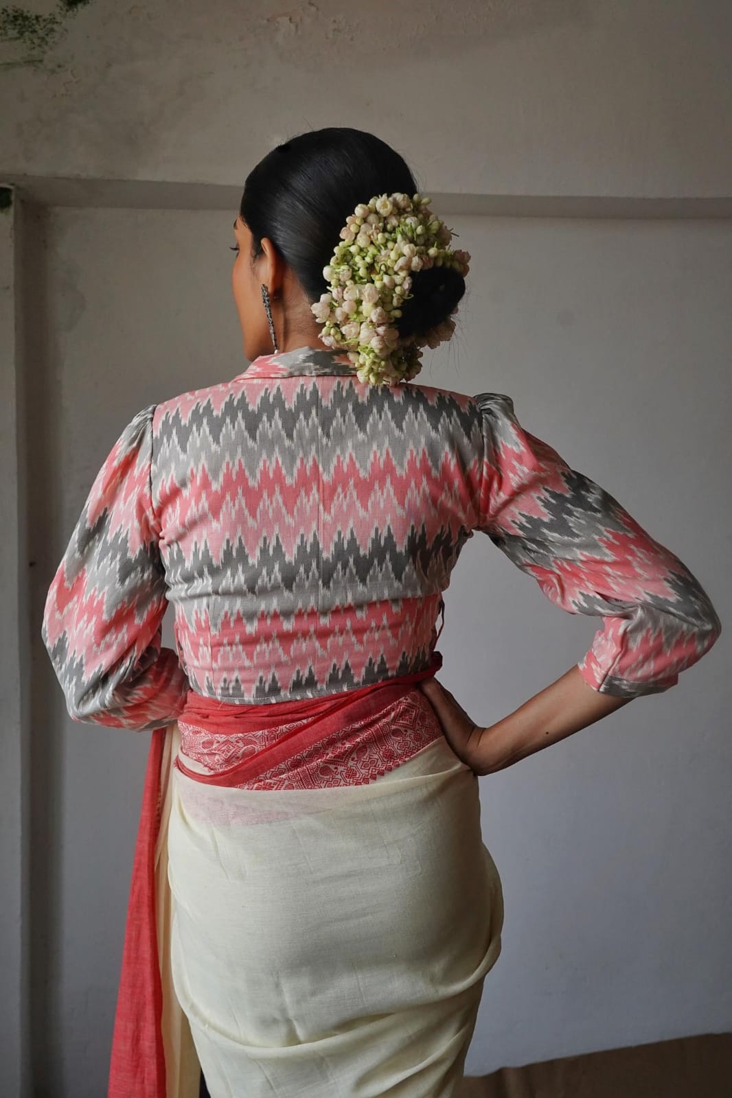 PINK CHEVRON IKKAT OVERLAP BLOUSE