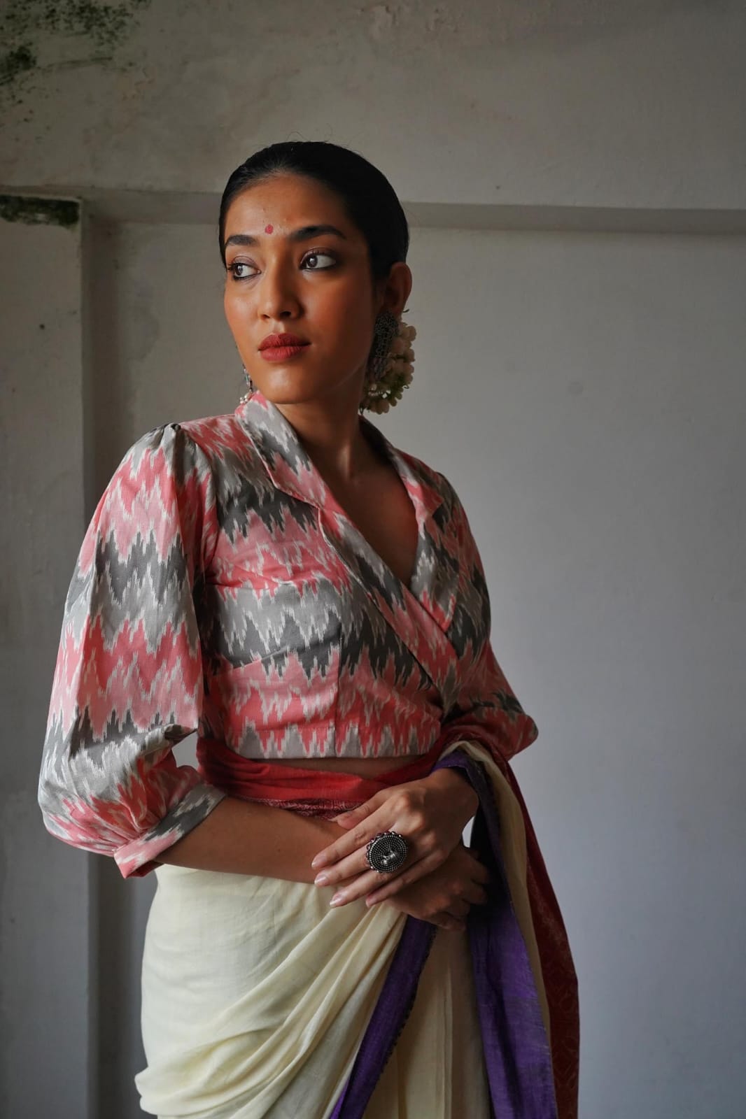 PINK CHEVRON IKKAT OVERLAP BLOUSE