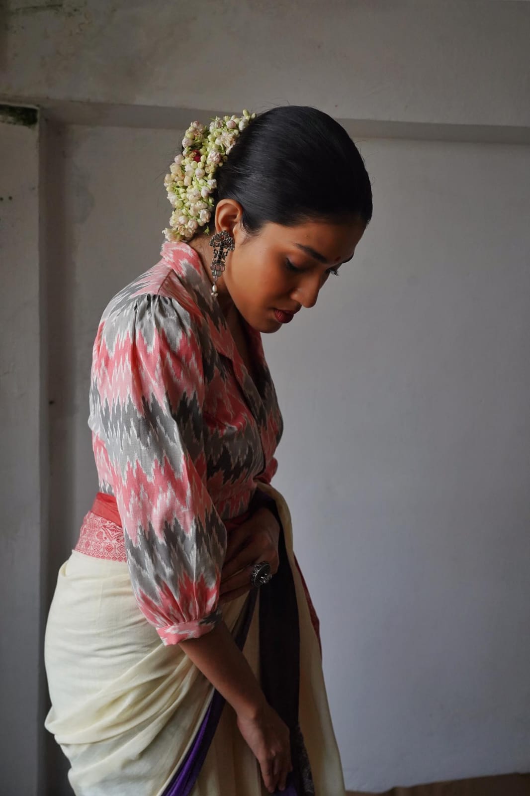 PINK CHEVRON IKKAT OVERLAP BLOUSE