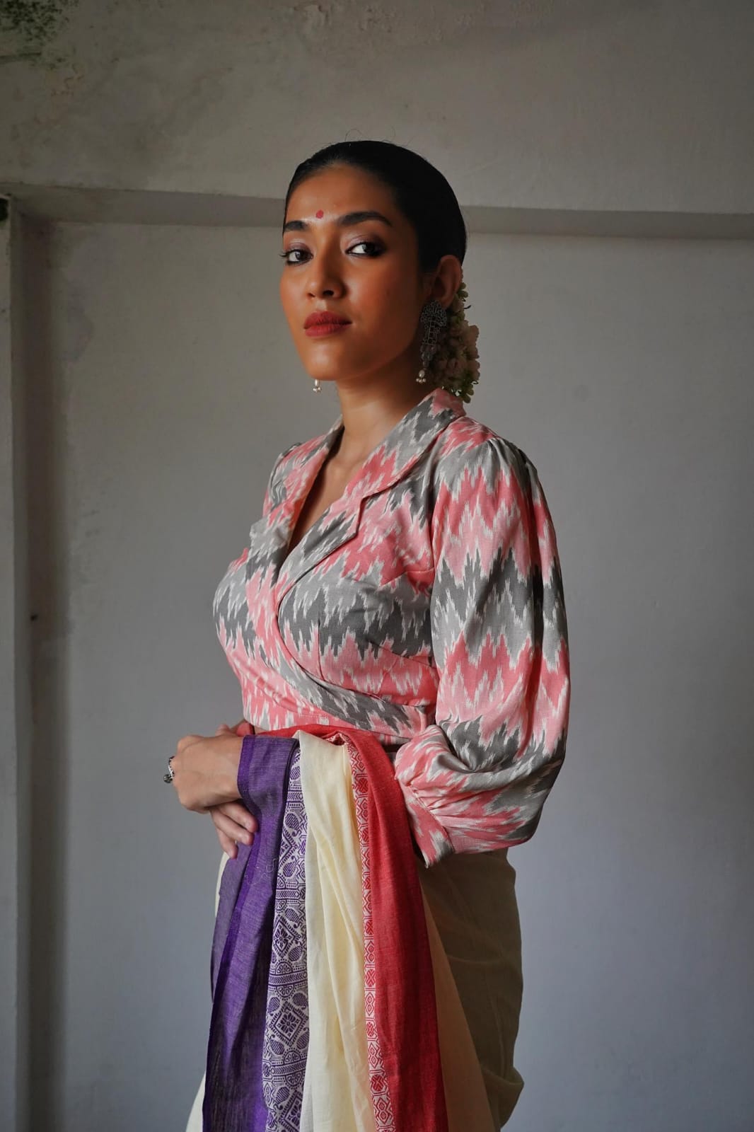PINK CHEVRON IKKAT OVERLAP BLOUSE