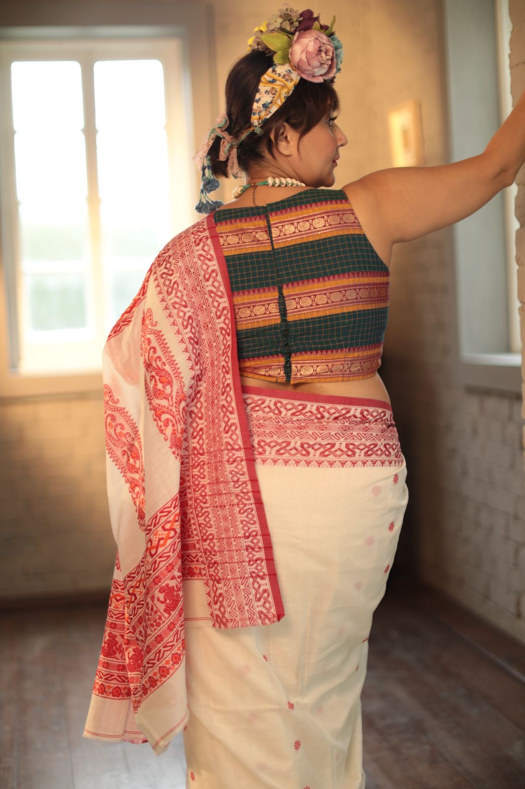 SLEEVELESS GREEN CHETTINAD CHECKS BLOUSE