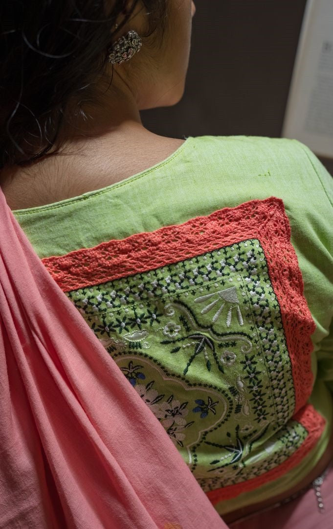 MINT GREEN DAFFODILS RUMAL BLOUSE
